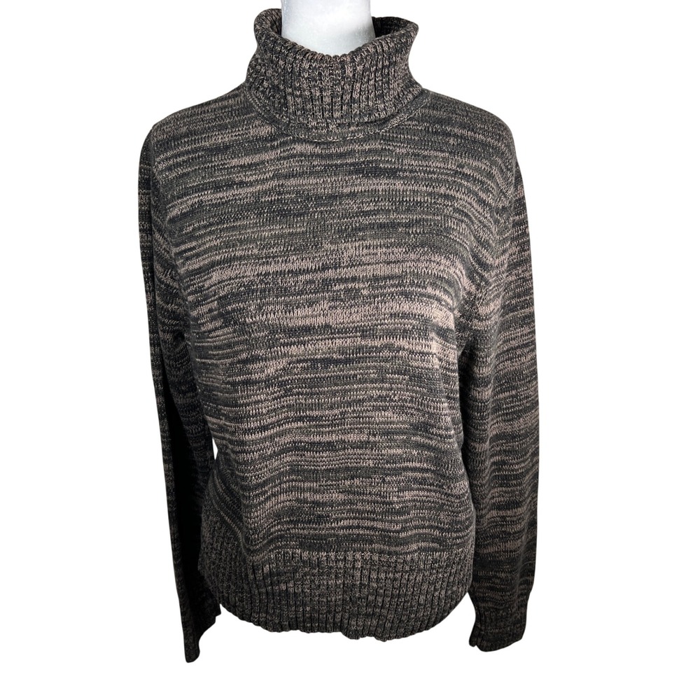 JEANNE PIERRE Neutral Marled Knit Turtleneck Cotton Sweater Women's Size Large